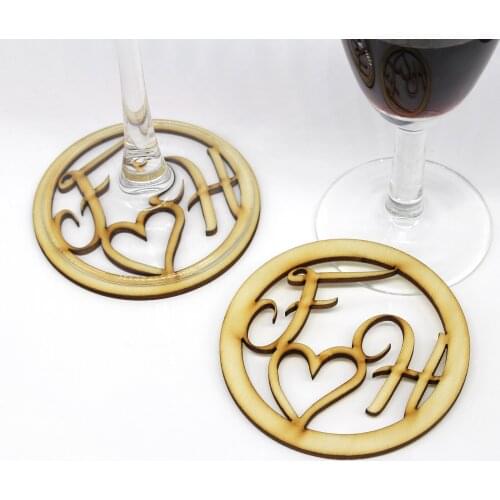 Personalized Cut Out Initials Wooden Coaster Wedding Party Coaster Anniversary Gift Custom Wood Wine Coasters