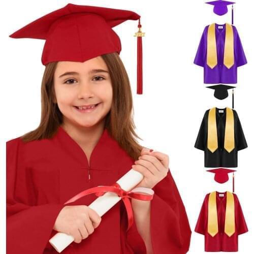 Children Kids 2021 Preschool Kindergarten Graduation Gown Shawl Cap Set Childrens academic dress Uniform Boys girls Outfits