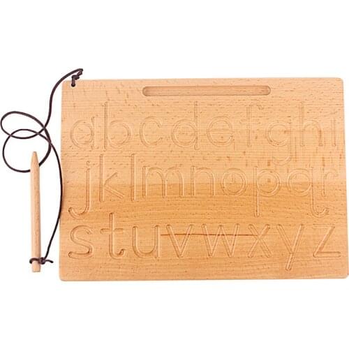 Montessori Double Side Writing Practice Board Toy Alphabet Uppercase Lowercase Learning Toys for Children Solid Wood Unisex Baby