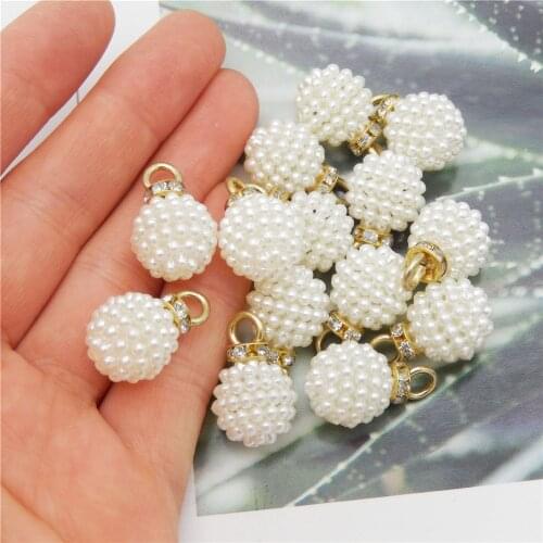 Julie Wang 10pcs White Artificial Pear Beads Acrylic Bead With Rhinestone Jewelry Making For Bracelet Earrings Accessory 14mm