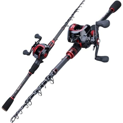 Sougayilang 1.8m/2.1m Casting Fishing Combo Carbon Fiber Portable 4 Sections Fishing Rod and 17+1BB Baitcasting Reel Set Tackle
