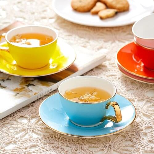 Coffee Cup and Saucer Set Light Luxury Gold Lace Pull Flower Cup British Afternoon Tea Set Creative Ceramic Coffee Cup