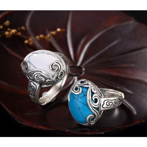 Fine silver xiangyun blue white hoard of restoring ancient ways ring Ms. Han edition wholesale sterling silver ring