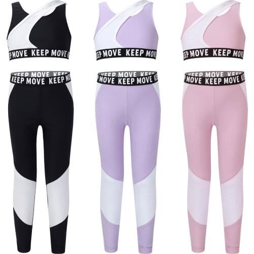 2Pcs Kids Girls Yoga Suit Workout Clothes Gym Sport Sets Sleeveless Crop Top High Waist Pants Set for Running Gym Yoga Play Wear