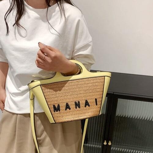 Fashion PU Straw Stitching Messenger Bag Women Zippered Letter Soft Crossbody Bag WomenS Leisure Vacation Handbag Woman 2021