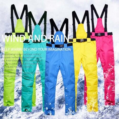 Mens Ski Pants Women Winter Windproof Waterproof Warm Snowboard Pants Thickened Breathable Shoulder Belt Ski Pants XS-XXXL