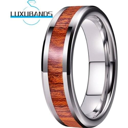 6MM Tungsten Carbide Engagement Rings For Men Women Beveled Edges Wood Inlay Wedding Bands Polished Finished Comfort Fit