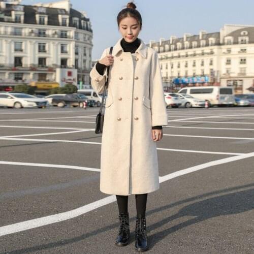 New Winter Woolen Coat Women Hepburn Wool Overcoat Spring Autumn Warm Wool Jacket Coat Female Long Slim Double Breasted Outwear