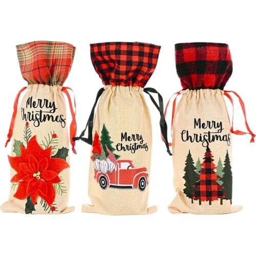 New Year Home Decor Christmas Decorations for Home Linen Wine Bottle Set Xmas Bottle Holder Christmas Decor for Table Navidad