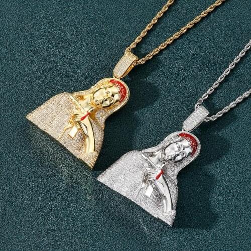 Iced Out The Virgin Mary Jesus Necklace Pendant for Men Gold Silver Color Copper Inlaid Cubic Zirconia Necklace Jewelry Gifts