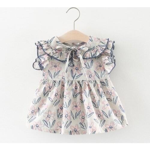 Baby girls dress Summer Beach Dress Ruffle Fly Sleeve Dresses For Kids Cute Korean Toddler Teens Children Floral Clothing