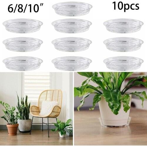 10pcs Garden Plant Saucer Drip Tray Round Flower Pot Base Plastic Clear Snack Container Desktop Trash Storage 6/8/10 Inch