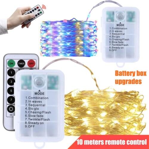 10m Christmas LED String Remote Control Copper Wire Garland String Light New Year Weeding Home Bedroom Decoration 8 Modes