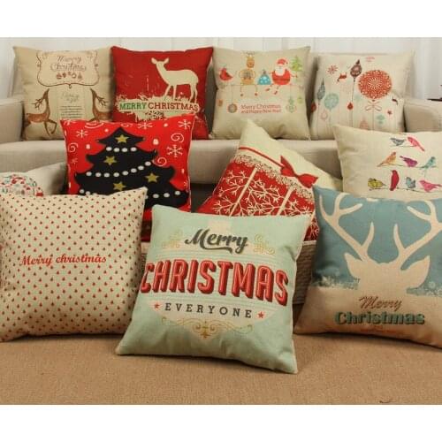 Christmas Day Series Cushion Cover Cotton Linen Decorative Pillowcase Chair Seat Square 45x45cm Pillow Cover Home Living Textile