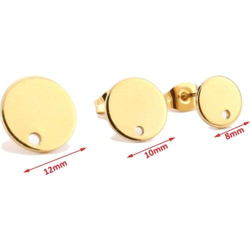 Gold Tone Stainless Steel 8mm/10mm/12mm Blank Stud Earring With Earnuts Jewelry Making Supplies DIY Findings Components
