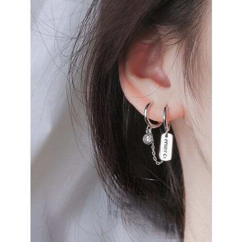 Double hole Earrings 2020 new fashion earrings Korean temperament Silver Earrings female Earrings pure silver earrings