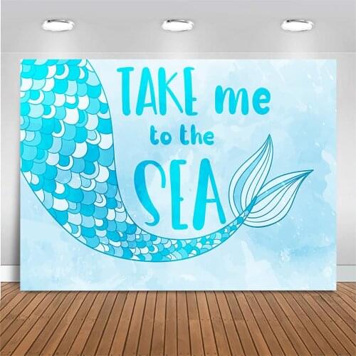 Blue Mermaid Backdrop Take Me To The Sea Mermaid Tail Fish Scales Photography Background Baby Shower Photo Background Photocall