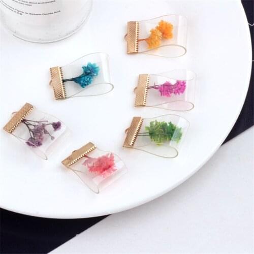 Brand New Gold Tone Alloy Caps Clear Colorful Dry Flower Pendant Charms DIY Jewelry Findings Ornament Accessories Floral Pendant