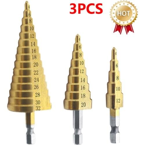 4-12 4-20 4-32 Drilling Power Tool Metal High Speed Steel Wood Hole Cutter Cone Drill Hexagon Handle Pagoda Drill Step Drill