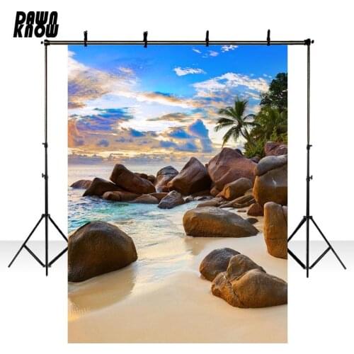 DAWNKNOW Sunset Glow Photography Background Stone Seaside Photocall Polyester Children Backdrops For Wedding Photo Studio lv2254
