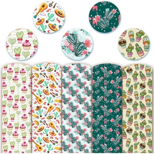 PU synthetic leather Fabric ,Cactus print Faux Leather Fabric for Sewing, PU artificial leather for DIY bag material