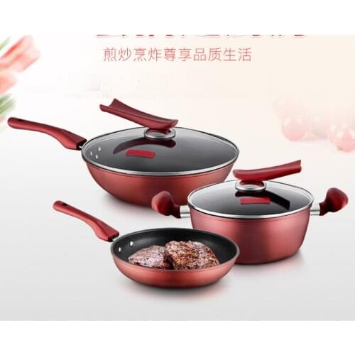 Three piece non stick pot set Gas stove induction cooker suitable domestic frying soup pot frying pan combination cookware sets