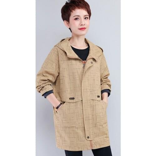Spring Hooded Trench Coat Woman Korean Plaid Coats Autumn Casual Outwear Plus Size Womens Loose Coat Overcoat Long Trench Coats