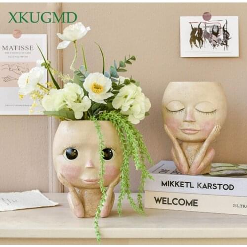 Big-eyed Doll Resin Vase Figure Sculpture Crafts Storage Container Flower Arrangement Container Home Decorations Accessories