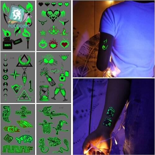 Wolf Totem Luminous Tattoo Stickers Tribe Women Temporary Fake Tattoos Glow Paste on Face Arm Leg For Men Body Art Taty Sticker
