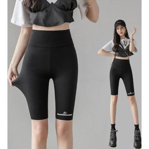 2021 Fitness Push Up Casual High Waist Fashion Thin Biker Shorts Women Summer Slim Knee-Length Black Cycling Streetwear Y54
