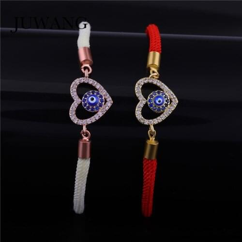 JUWANG 2018 Heart Shape Turkey Blue Evil Eye Bracelets & Bangles for Women Girl Red/Black Rope String Fashion Jewelry Gift