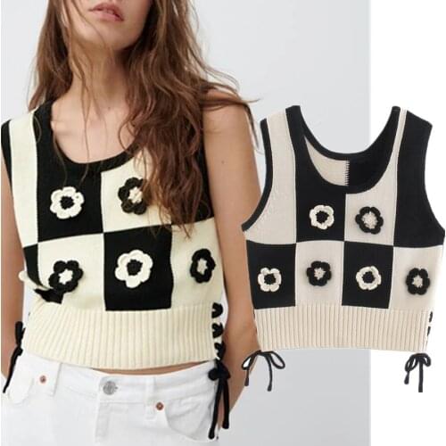 Jenny&Dave Sweaters Women England High Street Vintage Patchwork Crochet Hook Winter Knitted Vest Pull Femme Pullovers Tank Tops