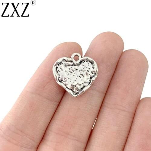 ZXZ 20pcs Tibetan Silver Tone Hammered Heart Charms Pendants Beads for DIY Necklace Bracelet Jewelry Making Accessories