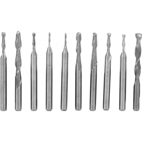 10Pcs Milling Cutter Cemented Carbide Ball Head Spiral Type Engraving Machine Tool 1.0-3.175mm