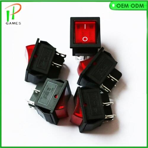 10pcs/lot 4Pin 15A 250V AC Red LED illuminated Button Rocker Switch On/off Boat Button For Arcade Game Machine Power Switch