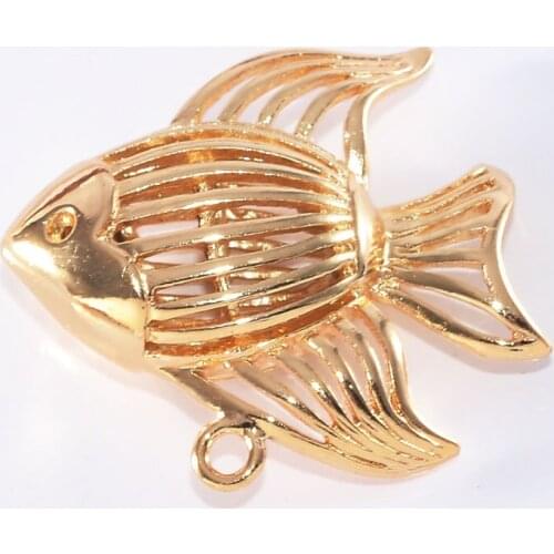 20pcs DIY charm gold fine grain hollow goldfish hang drop 18*15mm fish pendant accessories