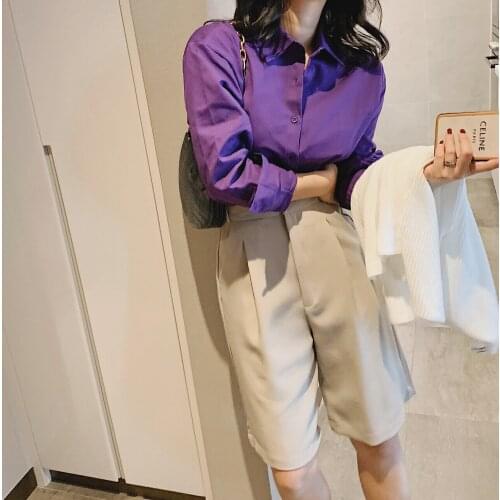 2021 Women Purple Blouses Shirts Tops Za Woman Office Clothes Elegant Tunics Dress Denim Long Sleeve Korean Spring Blazers Suits