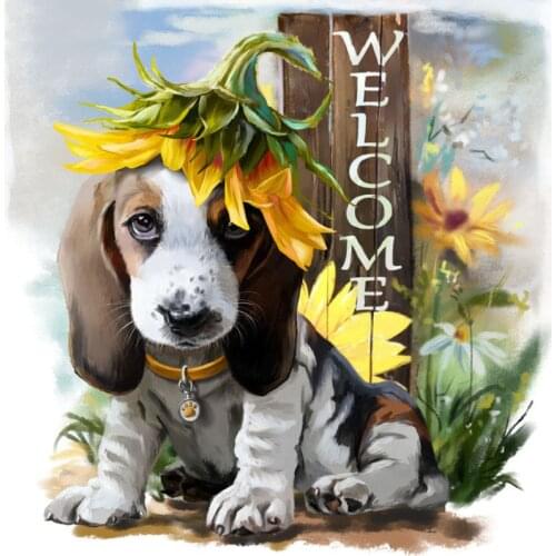 5D DIY Full Square/Round Drill Diamond Embroidery Welcome Dog Diamond Painting Cross Stitch Rhinestone Mosaic Decoration WHW