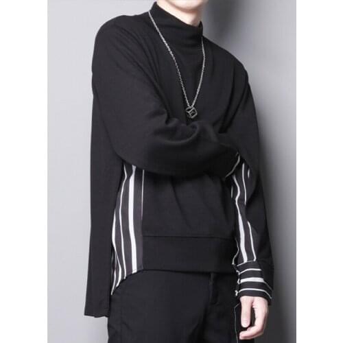 Free shipping New Mens Male Autumn winter dark personality design fake two striped shirt-style sweater stitching loose clothing