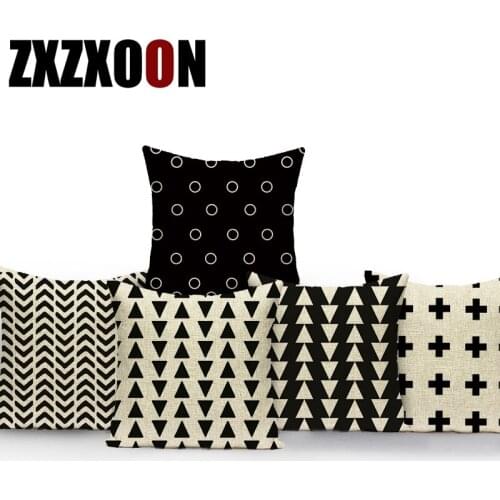 Black White Decorative Pillows Polyester Geometric Stripe Cushion Cover for Sofa Home Living Room Decoration Pillowcase