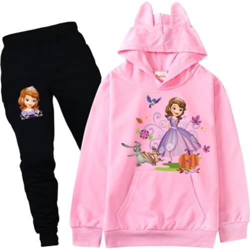 Disney Spring Autumn Cartoon Sophia Sweatshirt+Pants 2 PCS Set Baby Girls Clothing Hoodies Tracksuit Suits