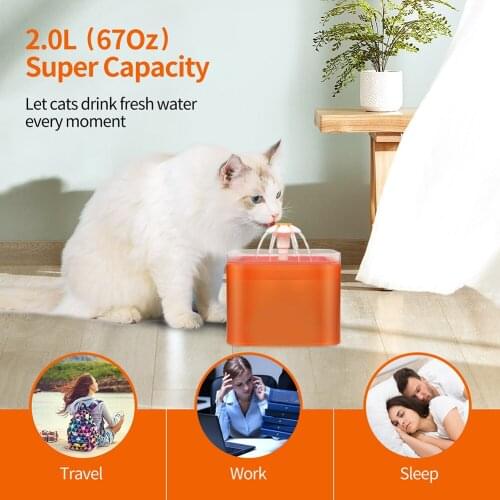 Pet Water Filter Dispenser LED Light Automatic Cat Water Fountain Bowl Container Electric Cats Drinker Dispenser USB Powered