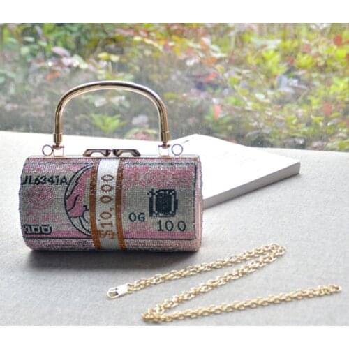 Dollars Crystal Clutch Purses Women Diamond Evening Bags Party Cocktail Rhinestone Handbags Wedding Dinner Bag 066C