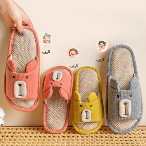 Spring Autumn Children Home Shoes Indoor Floor Boys Girls Cute Cartoon Slipper Parent-child Soft Non-slip Cotton Linen Slippers