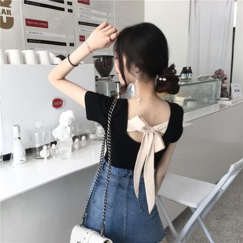 Woman TShirts Sexy Slim-Fit Womens Knitted Short-Sleeved T-shirt Bottoming Top Crop Top Mujer Camisetas