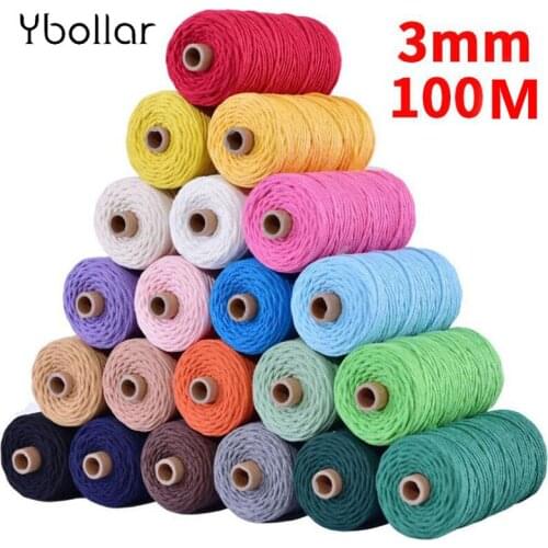 3mm 100 Meters Cotton Cord Colorful Cord Rope Beige Twisted Craft Macrame String DIY Home Textile Wedding Decorative