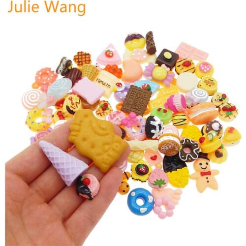 Julie Wang 20PCS Resin Food Cake Bread Candy Icecream Lollipops Cabochon Slime Charms Randomly Mix Phone Decor Jewelry Making