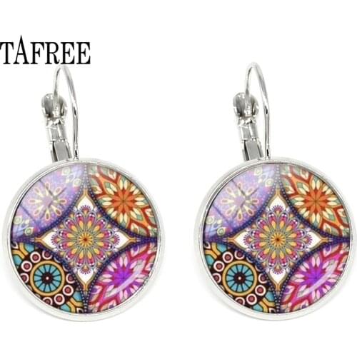 TAFREE Colorful Henna Mandala Flower Clip Earrings Out Of Ordinary Indian Earring Round Shape Geometry Jewelry For Women HN301