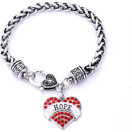 Fashion rhodium plated with sparkling crystals HOPE heart charm bracelet Lobster-claw-clasps Hot Selling