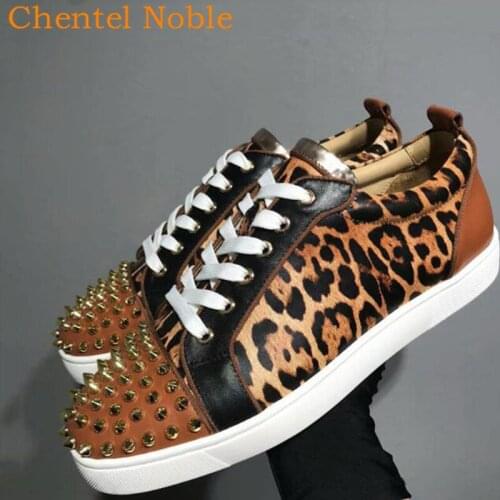 Leopard Pattern Brand Chentel Rivet Spring Casual Party Men Sneaker Spikes Lace-Up Mixed Color Popular Male Chaussures Hommes